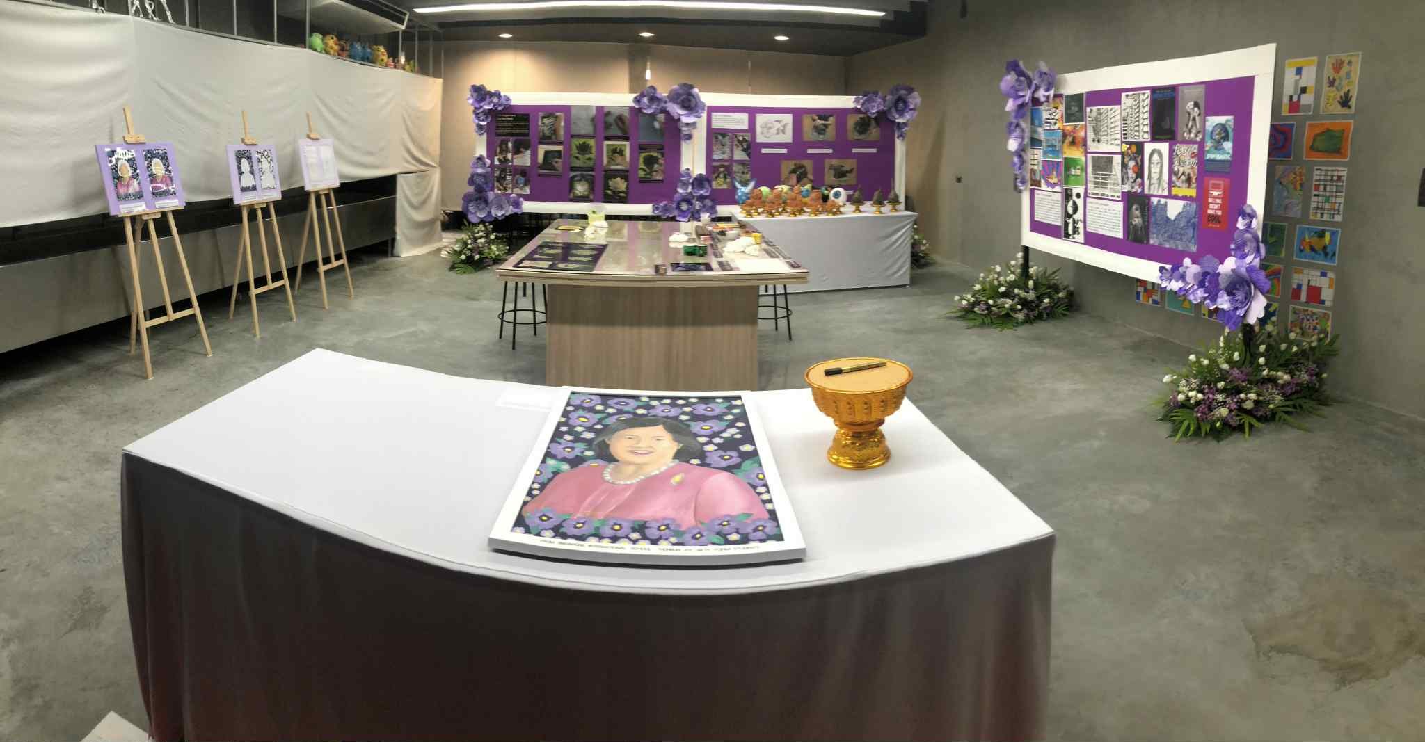 Professionally installed student art exhibition at Singapore International School of Bangkok